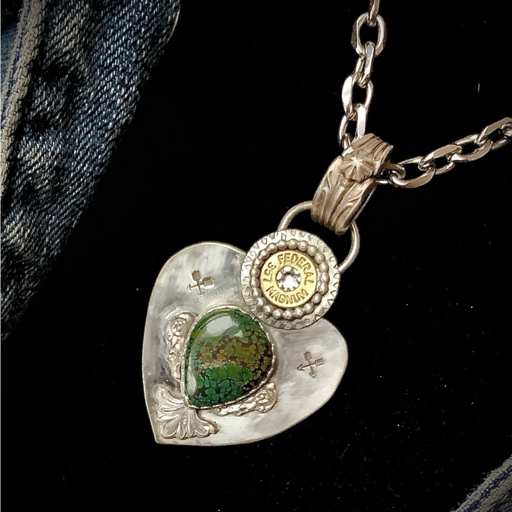 Turquoise, brass casing necklace